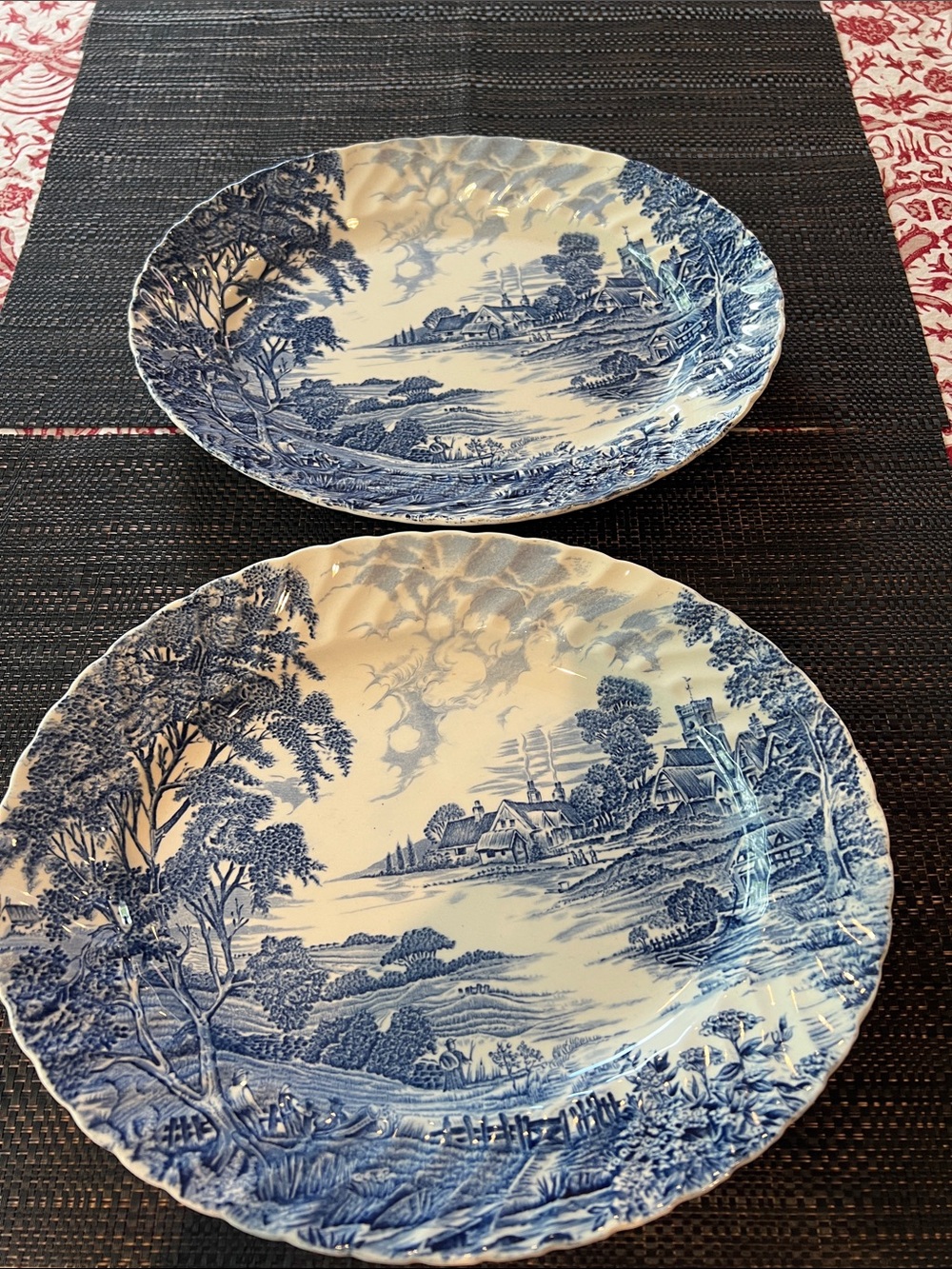 Blue/white hand engraved serving dishes ridgeway, Meadowsweet Staffordshire